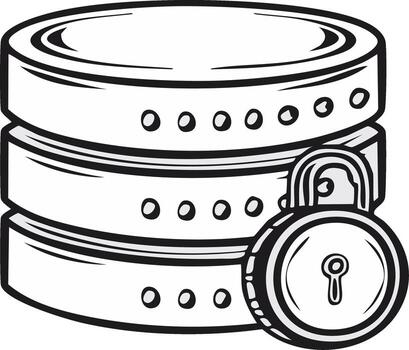 Database and Padlock Outline Illustration for Data Security vector