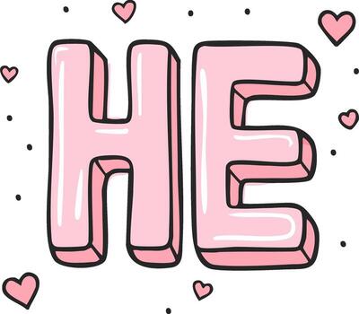 Stylized Pink HE Letters Surrounded by Small Hearts and Dots, Expressing Affection and Romantic Sentiment vector