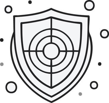 Shield with crosshairs symbol representing security and targeting for protection vector