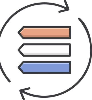 Tres flecha indicadores en un ciclo para Progreso flujo de trabajo y datos migración vector