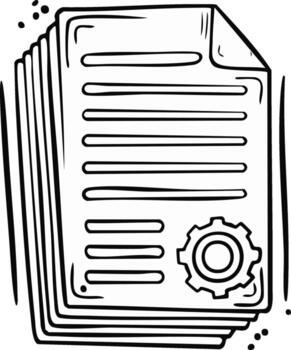 Hand-drawn document stack with gears symbol indicating process or mechanics vector