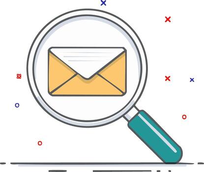 aumentador vaso enfoque en un correo electrónico sobre buscando para nuevo mensajes y comunicación vector