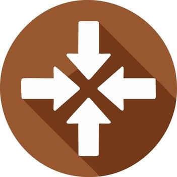 Arrows converging Icon white arrows Pointing inward on Brown Round Background vector