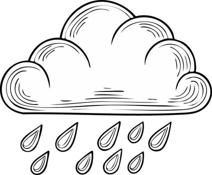 Hand-drawn cloud with falling raindrops in a sketchy style vector