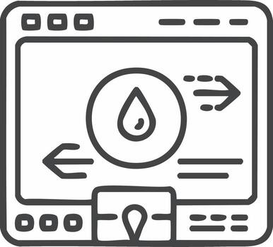 Webpage Interface Displaying Data Transfer with Water Drop Icon and Arrow Symbols in a Simple Line Drawing Style vector