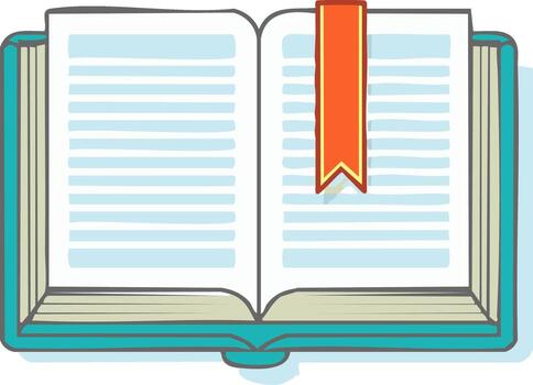 Simple drawing of an open hardcover book with a ribbon bookmark for education and knowledge concepts vector
