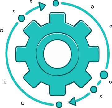 Teal Gear and Circular Arrows Symbolizing Continuous Process, Workflow, and System Cycle vector