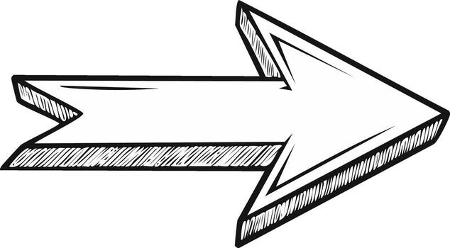 Hand Drawn Style Arrow Shape Indicating Direction with Hatching and Outline vector