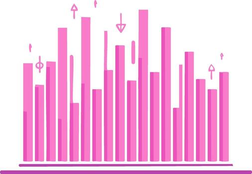 Hand Drawn Pink Bar Chart Illustration Showing Rise and Fall of Data Trends with Arrows Symbolizing Up and Down Fluctuations vector
