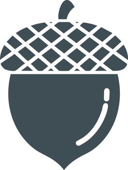 Stylized dark grey acorn icon with textured cap and subtle highlight representing autumn and nature vector