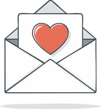 Open envelope with red heart message, symbolizing love, romance, and affectionate communication vector