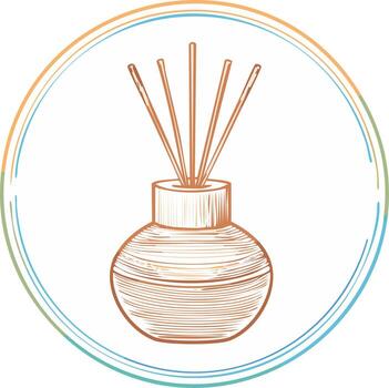 mano dibujado ilustración de un perfumado aroma difusor con cañas en un decorativo florero vector