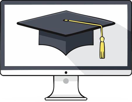 graduación gorra en computadora pantalla para en línea aprendizaje y educación plataforma vector