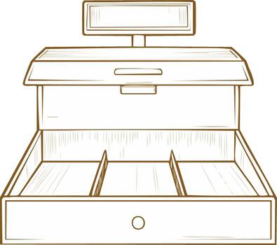 Vintage Cash Register with Open Drawer and Display Screen Line Art vector