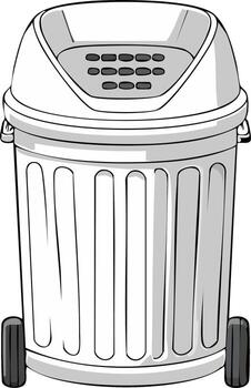 Drawn rolling garbage bin with buttons on the lid for sorting recycling and waste disposal system in cartoon vector