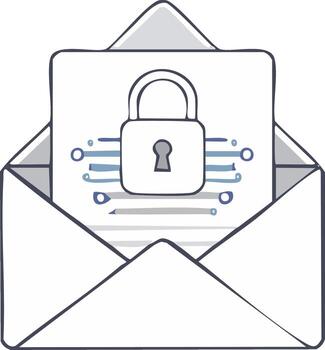 Secured email message in white envelope with padlock symbol for data encryption and privacy illustration vector