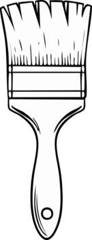Classic Paint Brush with Bristles and Handle, Simple Line Art Design vector