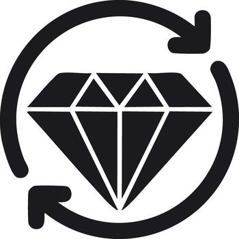 Diamond symbol with circular arrows indicating rotation or refresh cycle icon vector
