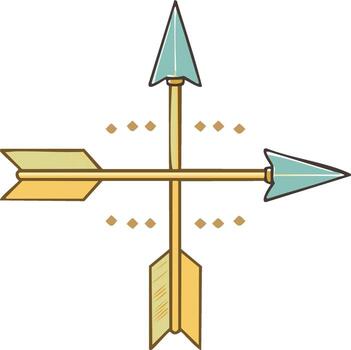 Crossed arrows design in simple illustrated style with four points compass direction vector