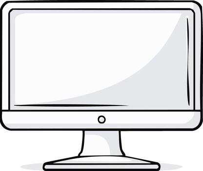 Modern computer monitor with a clean digital display and a sleek stand shown in a simple hand drawn outline style vector