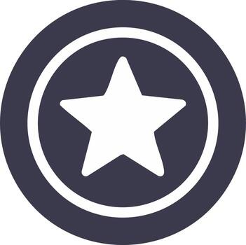 White star icon within a dark gray circle with a white border representing quality rating or favorite vector