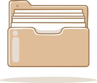 Simple cartoon illustration of a tan folder with stacked papers and a shadow vector