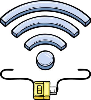 Stylized WiFi symbol with a USB cable and plug representing digital connectivity vector