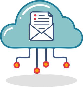 mano dibujado nube informática concepto con correo electrónico mensaje dentro sobre y conectado datos red sistema vector