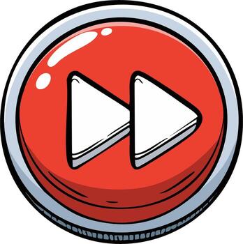 Red fast forward button icon with double arrow symbol for media playback and navigation vector