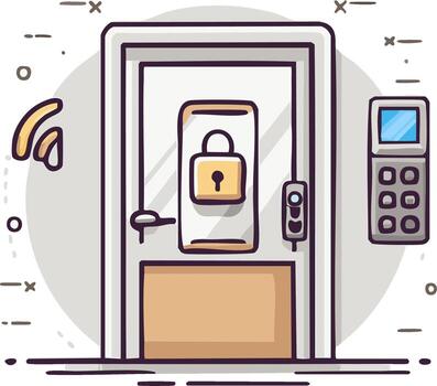 Digital home security system with lock and key pad access illustration vector