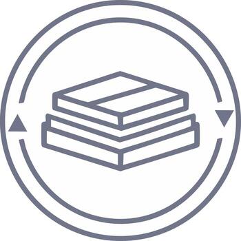 Circular replacement icon with a stack of floor tiles or panels and rotation arrows vector