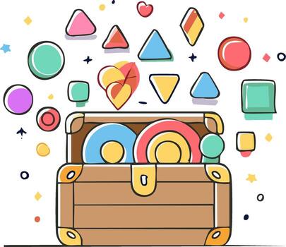 abierto tesoro cofre con vistoso geométrico formas explotando exterior en resumen ilustración estilo vector