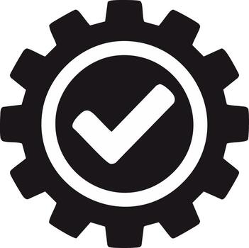 Operational excellence and system check complete icon with a gear and tick mark for quality assurance vector