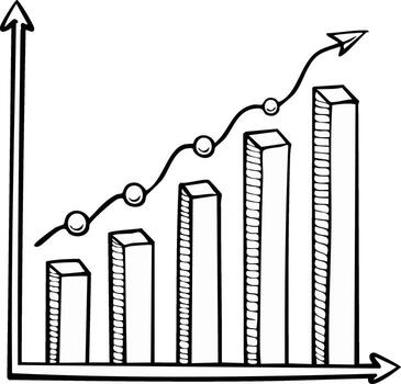 Hand Drawn Bar Graph Showing Growth with Ascending Line, Business and Financial Progress Illustration vector