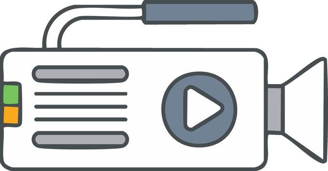 Stylized camera icon with play button and recording indicators simple cartoon design vector