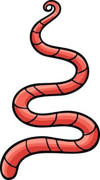 A cartoon red earthworm with a segmented body wriggles and squirms with a curly tail vector