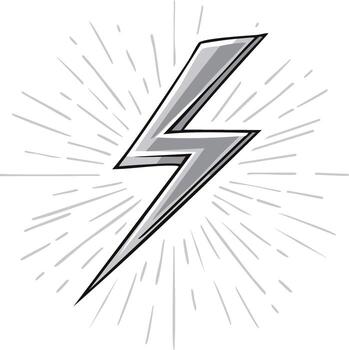 Hand-Drawn Lightning Bolt Symbol with Bursting Rays for Energy and Power Concepts vector