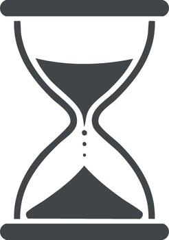 Clean graphic dark gray hourglass icon with flowing sand representing time passing measurement and urgency vector