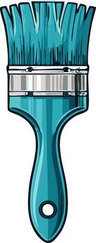 Drawing of a Paintbrush with Teal Bristles and Handle for Creative Projects vector
