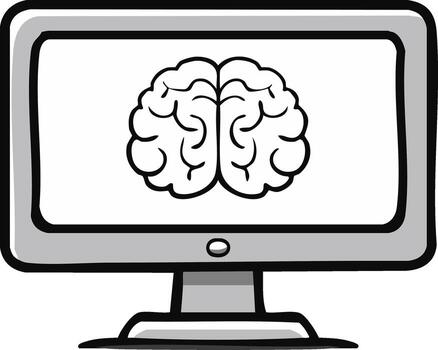 Computer Screen Displaying Brain Illustration Concept of Intelligence Knowledge vector