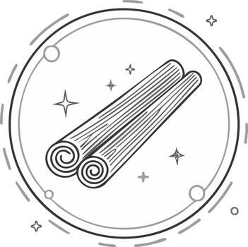 Cinnamon sticks line icon in a decorative circle. Simple spice illustration for cooking and baking vector