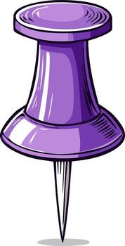 Close-up of a purple push pin illustration with a shiny texture and visible outlines on white vector