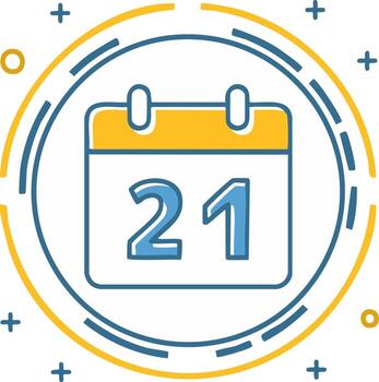 Flat design calendar icon with day twenty one displayed for scheduling event reminders and important appointments vector