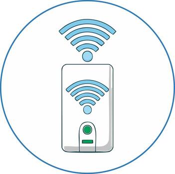 WiFi signal icon with router in blue circle for wireless communication concept vector