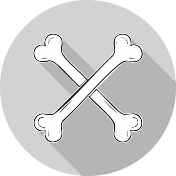 Cartoon style crossed bones icon with shadow in gray circle vector