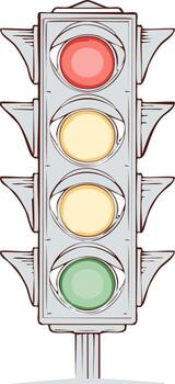 Traffic Signal With Red Yellow and Green Lights Illuminated Ready for Movement and Stop vector