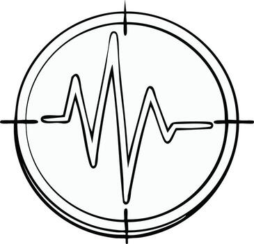 Hand-drawn heartbeat line in a target symbol, sketchy EKG waveform icon for health monitoring vector