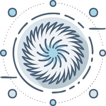 Stylized illustration of a swirling vortex with radiating circular elements and dashed lines vector