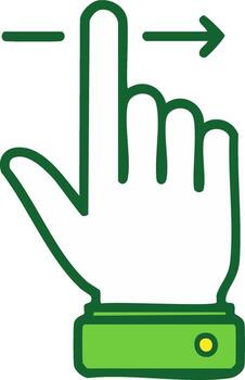 Hand gesture with finger swiping right for mobile interface navigation or computer interaction in green and brown isolated vector