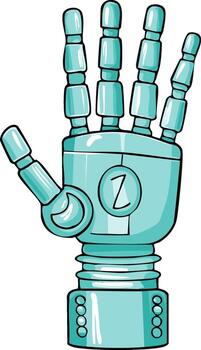 futurista robótico mano ilustración en dibujos animados estilo verde azulado color simbolizando ai y avanzado tecnología vector